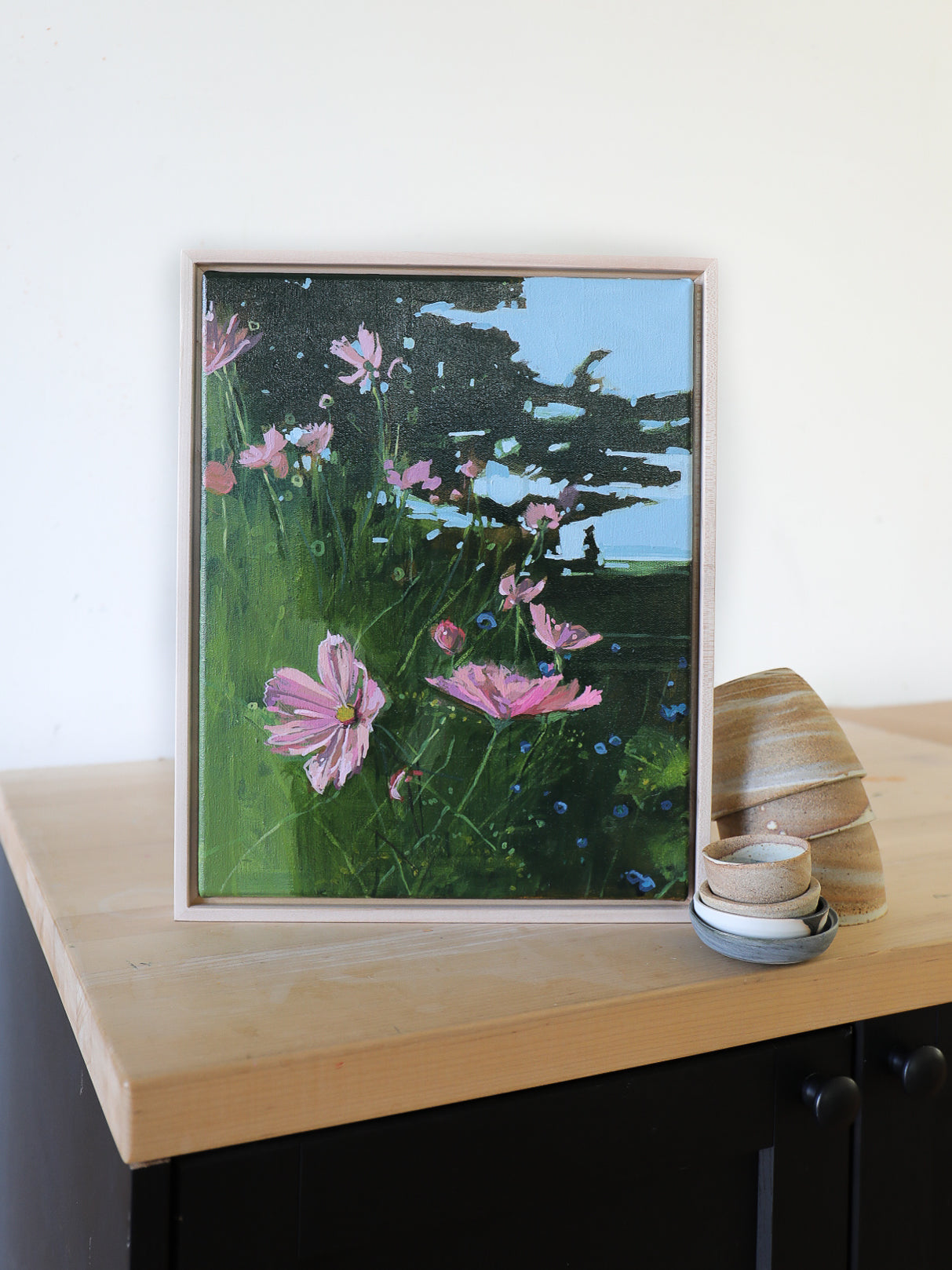 RESERVED Kimball |Garden Cosmos | 11x14 | Original Painting Framed